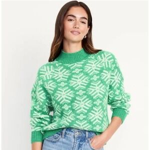 NWT‎ Old Navy Women's Holiday Print Mock-Neck Sweater - Green Snowflake Size XL